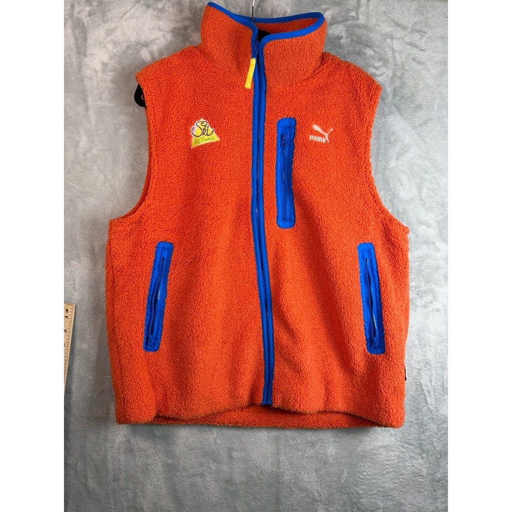 PUMA NeverWorn II Sherpa Vest Mens Large Orange Blue Ski Full Zip Fleece NWT